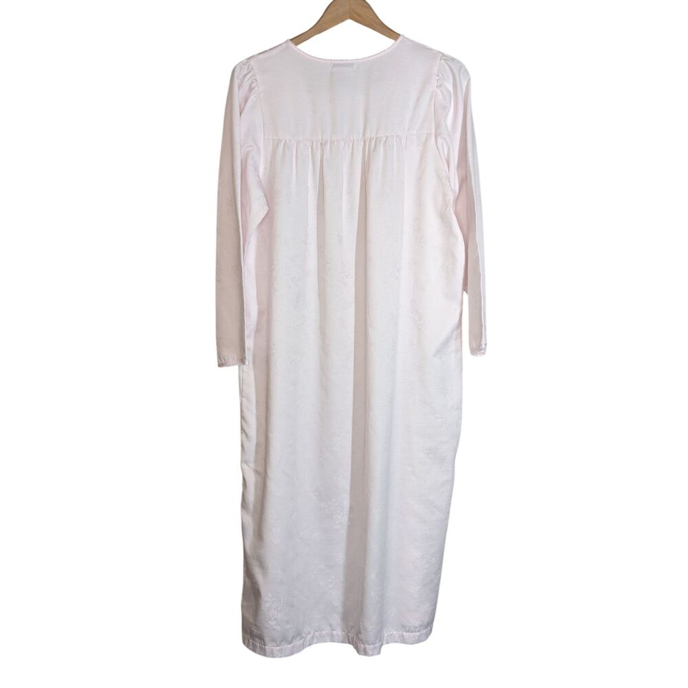 Vtg Miss Elaine Long Sleeve Nightgown Sz M Pastel Pink Lace Embroidery Granny - Picture 2 of 7